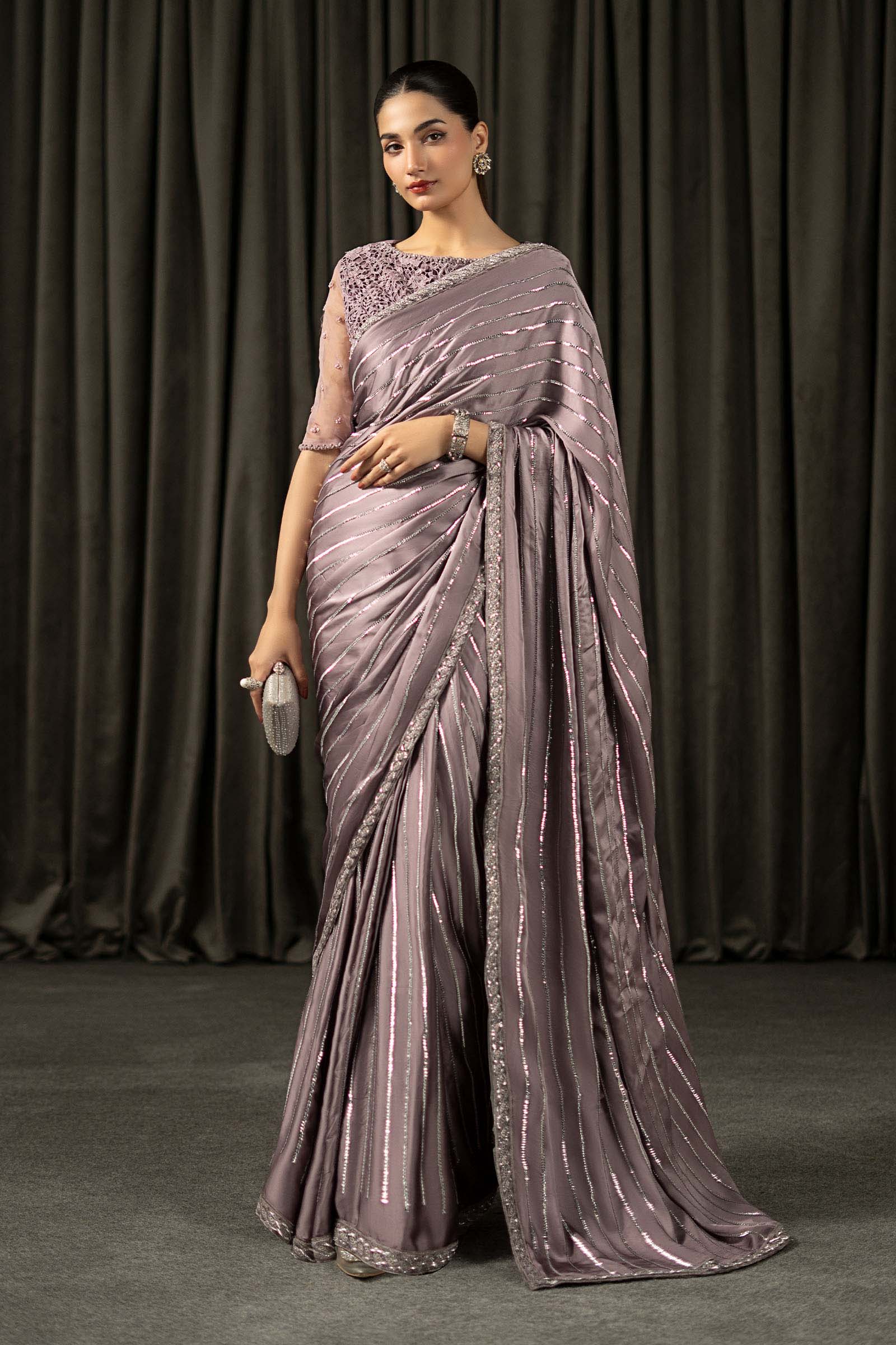 Maria B | Eid Collection 26 | Embroidered Charmeuse Silk Saree - House Of Hania