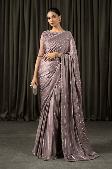 Maria B | Eid Collection 26 | Embroidered Charmeuse Silk Saree - House Of Hania