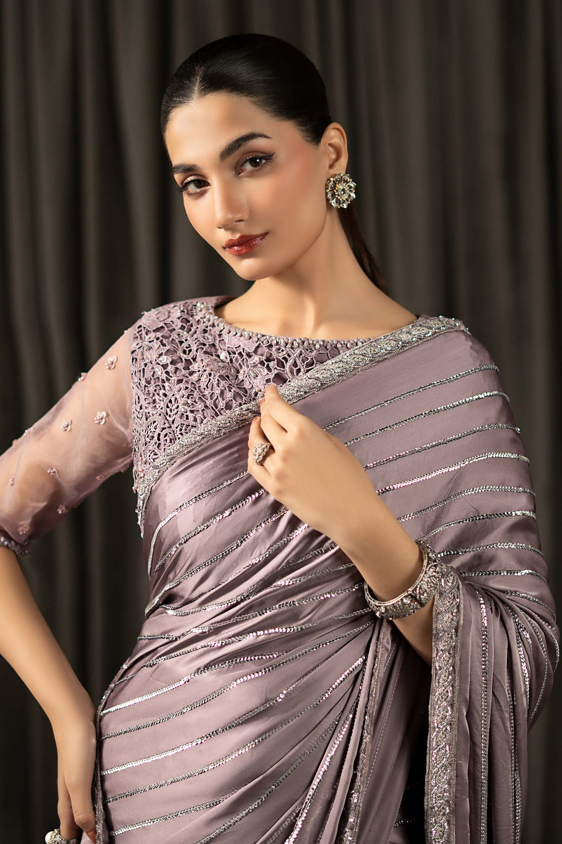 Maria B | Eid Collection 26 | Embroidered Charmeuse Silk Saree - House Of Hania
