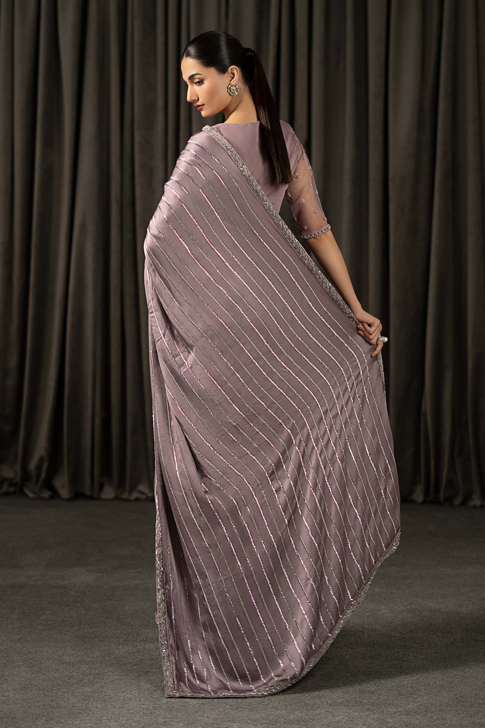 Maria B | Eid Collection 26 | Embroidered Charmeuse Silk Saree - House Of Hania
