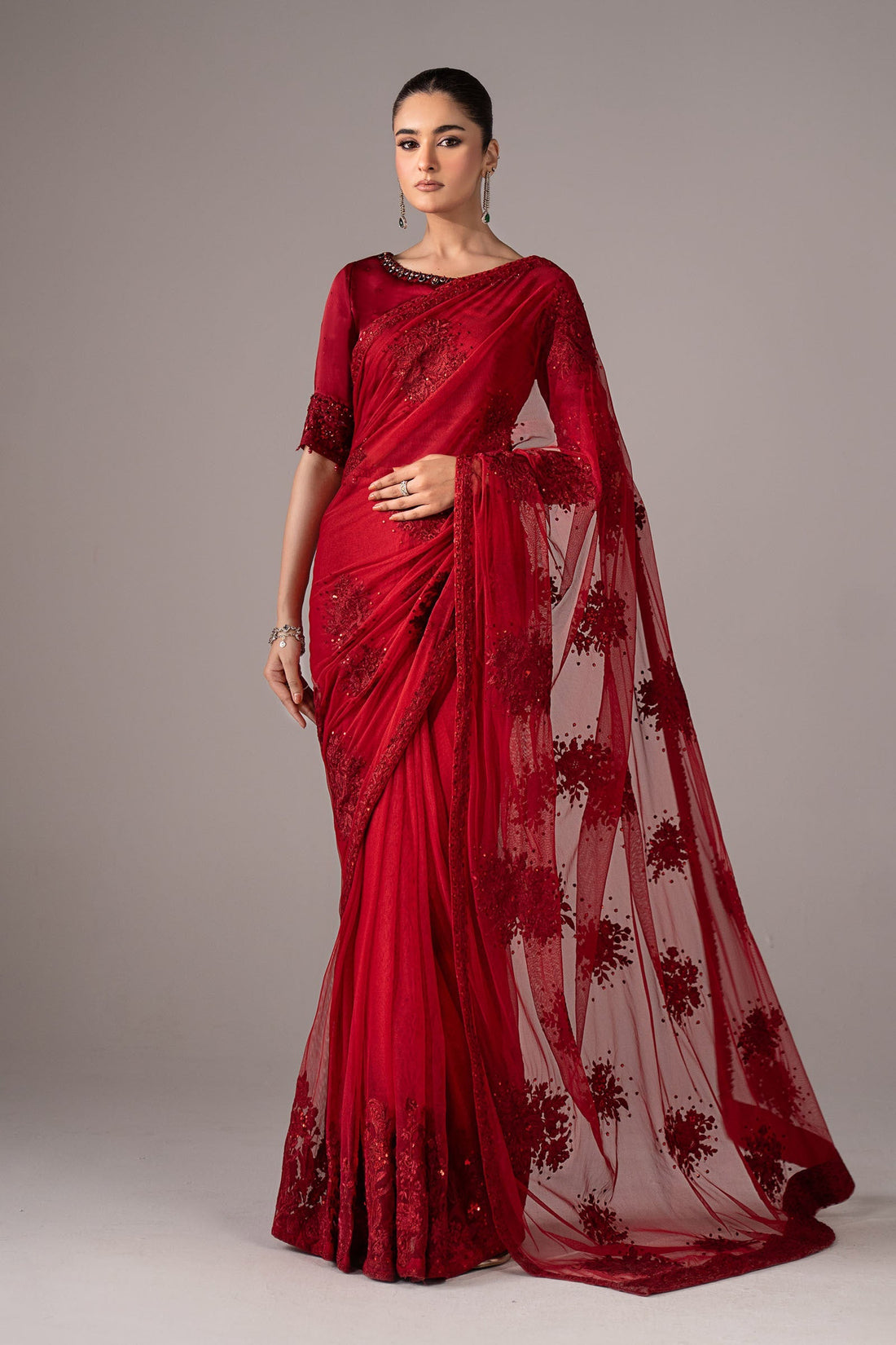 Maria B | Eid Collection 26 | Embroidered Chiffon Saree - House Of Hania