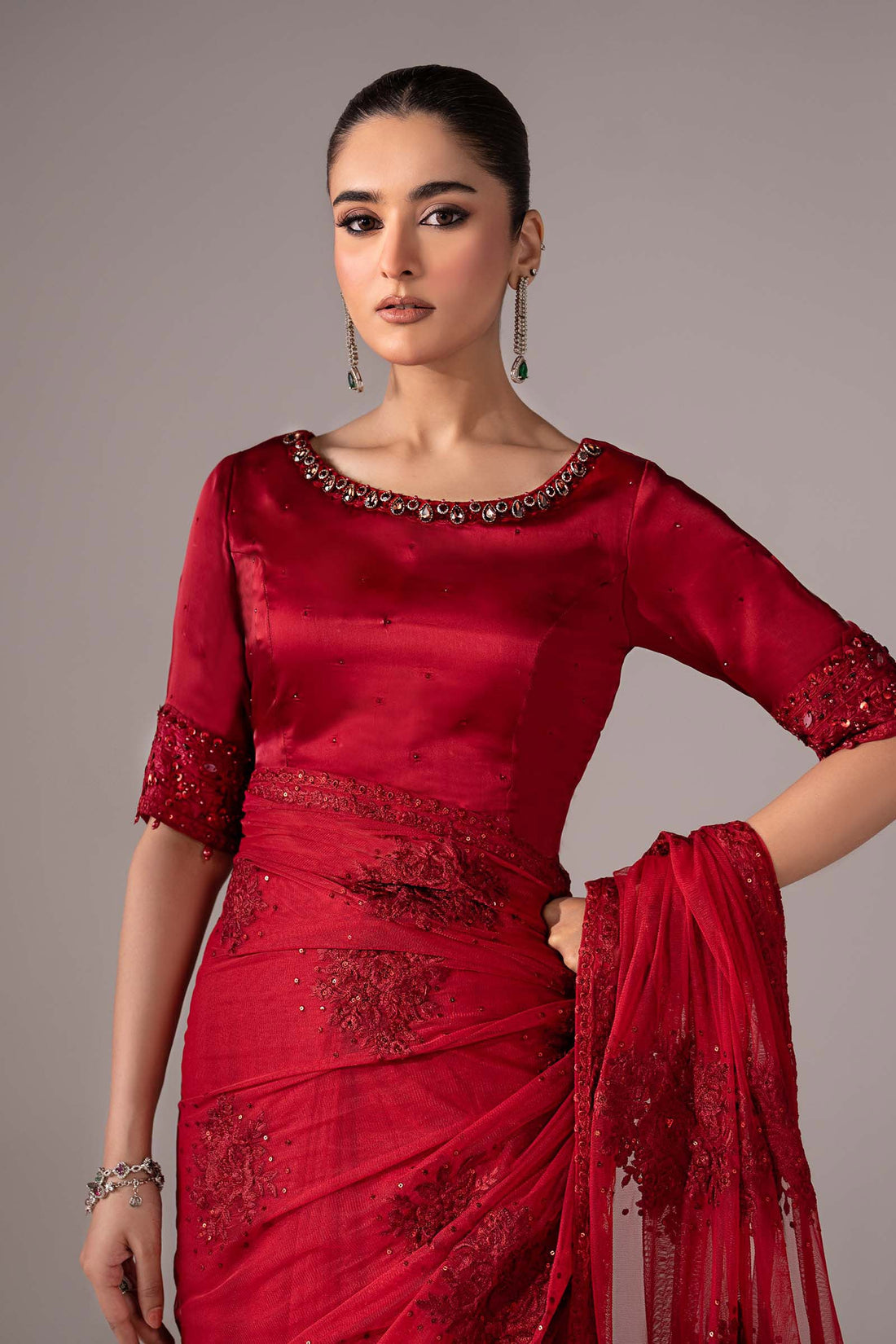 Maria B | Eid Collection 26 | Embroidered Chiffon Saree - House Of Hania