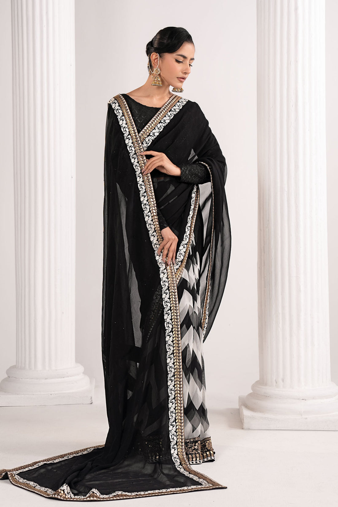 Maria B | Eid Collection 26 | Embroidered Chiffon Saree - House Of Hania