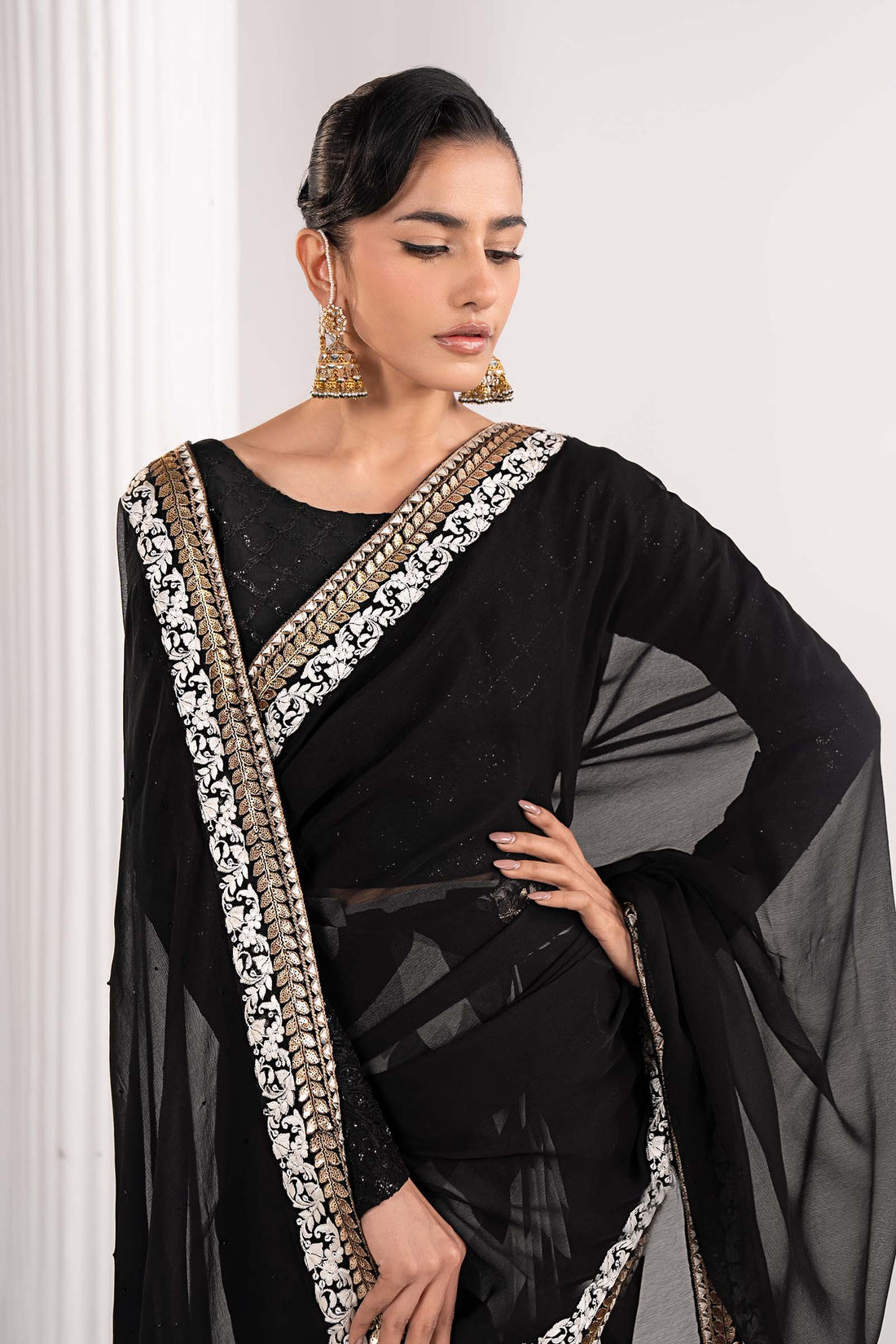 Maria B | Eid Collection 26 | Embroidered Chiffon Saree - House Of Hania