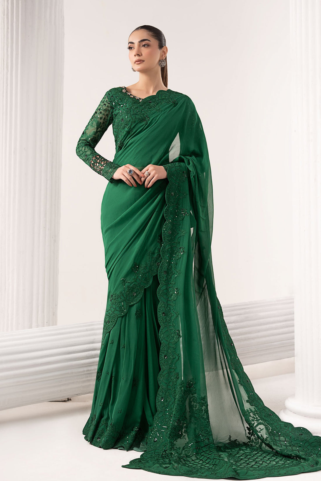 Maria B | Eid Collection 26 | Embroidered Chiffon Saree - House Of Hania