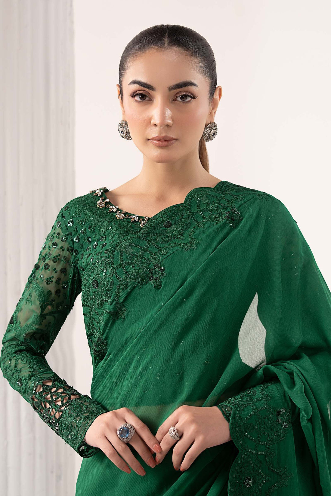Maria B | Eid Collection 26 | Embroidered Chiffon Saree - House Of Hania
