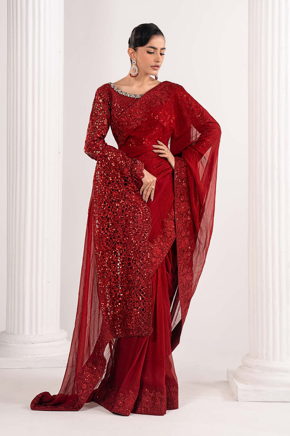 Maria B | Eid Collection 26 | Embroidered Chiffon Saree - House Of Hania