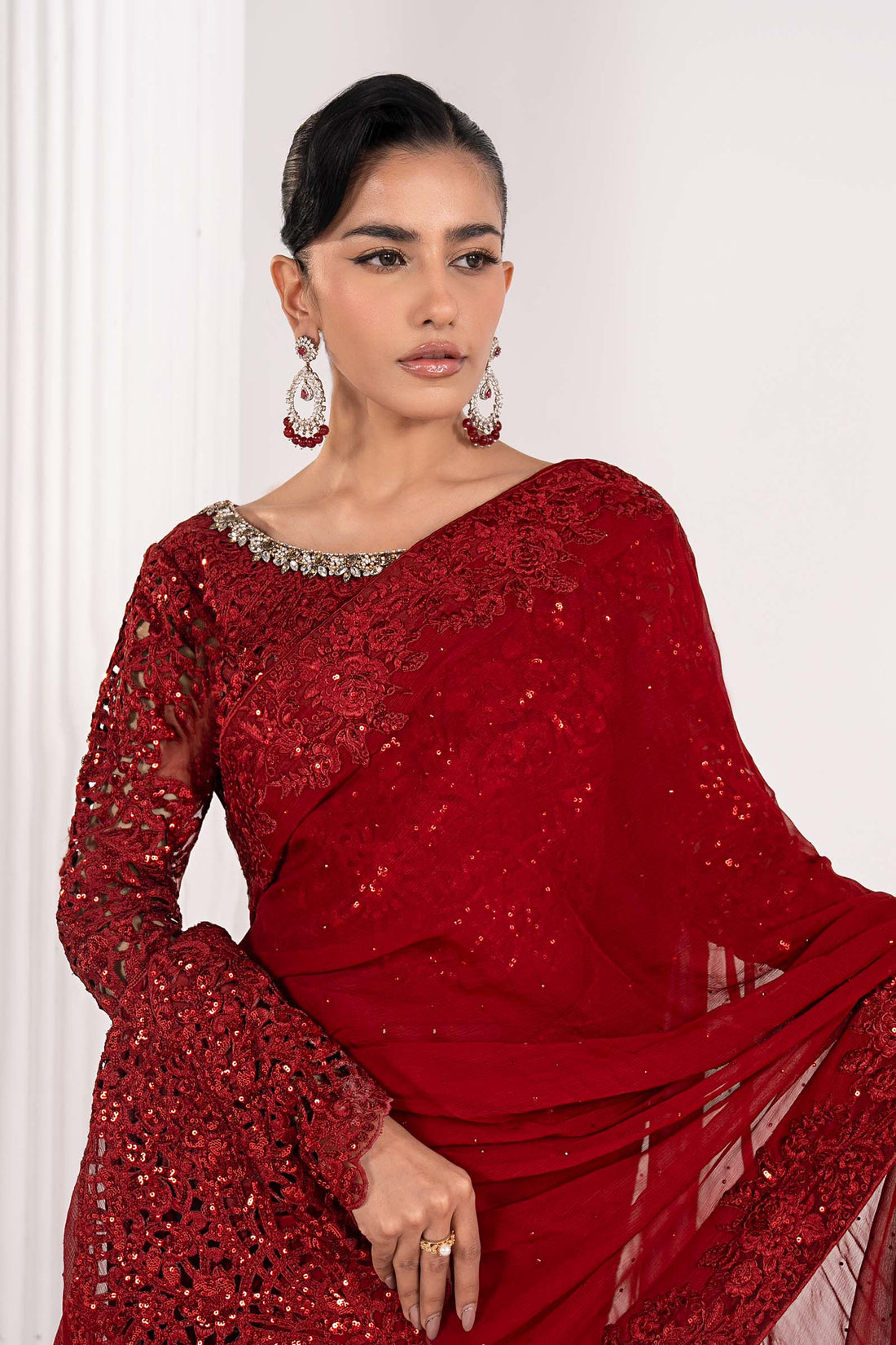 Maria B | Eid Collection 26 | Embroidered Chiffon Saree - House Of Hania