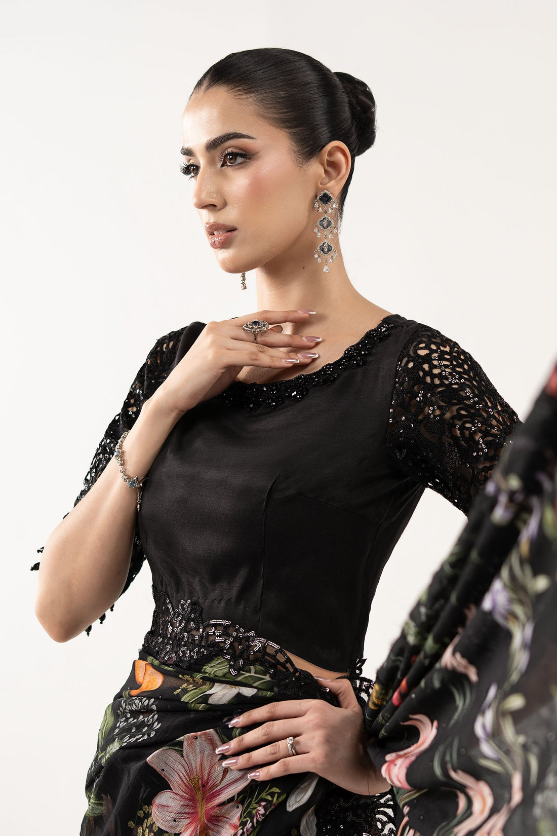 Maria B | Eid Collection 26 | Embroidered Chiffon Saree - House Of Hania