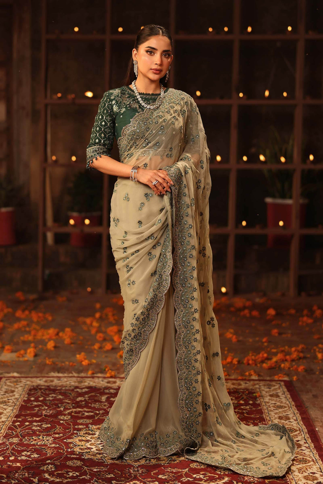 Maria B | Eid Collection 26 | Embroidered Chiffon Saree - House Of Hania