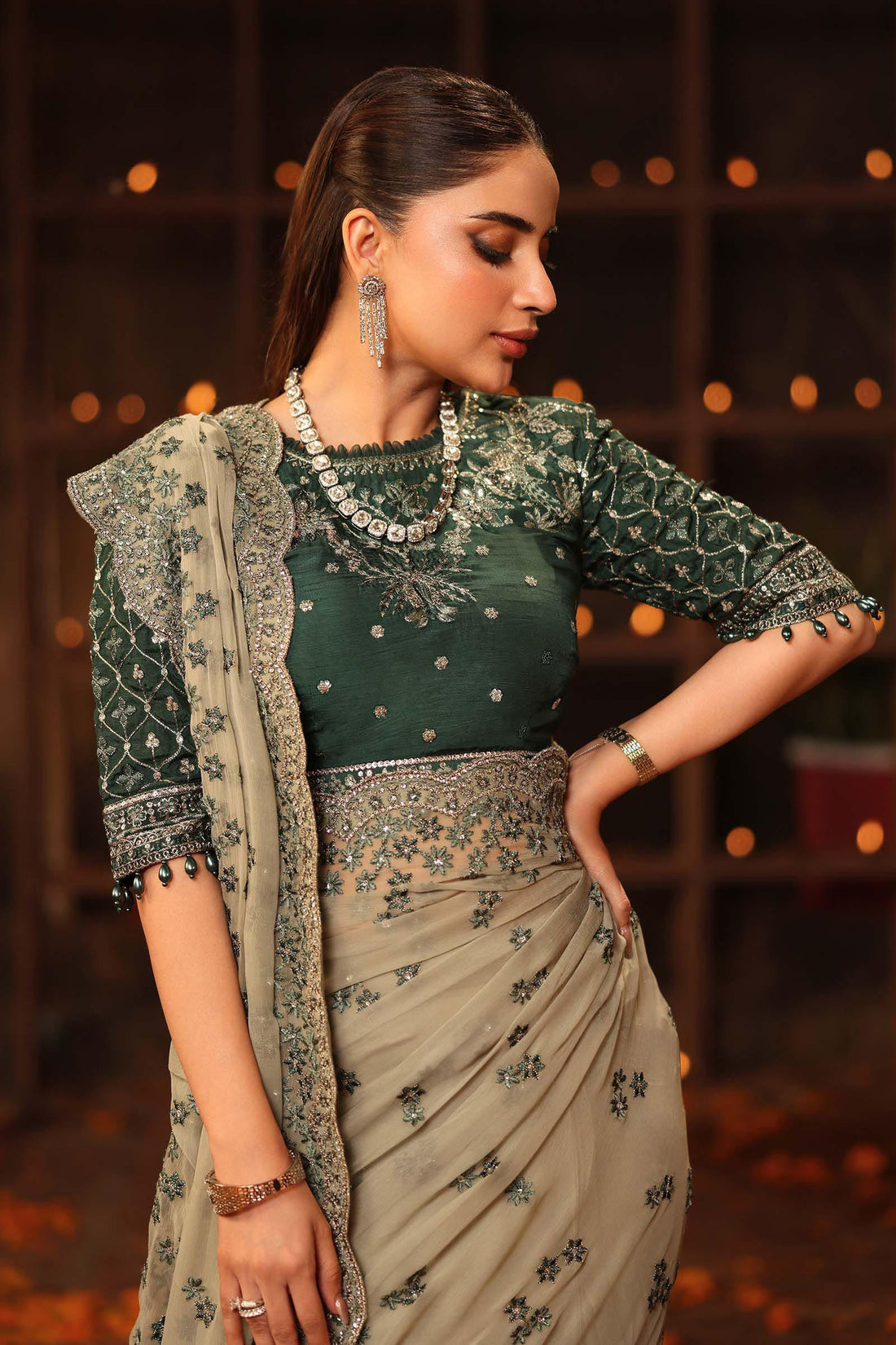 Maria B | Eid Collection 26 | Embroidered Chiffon Saree - House Of Hania