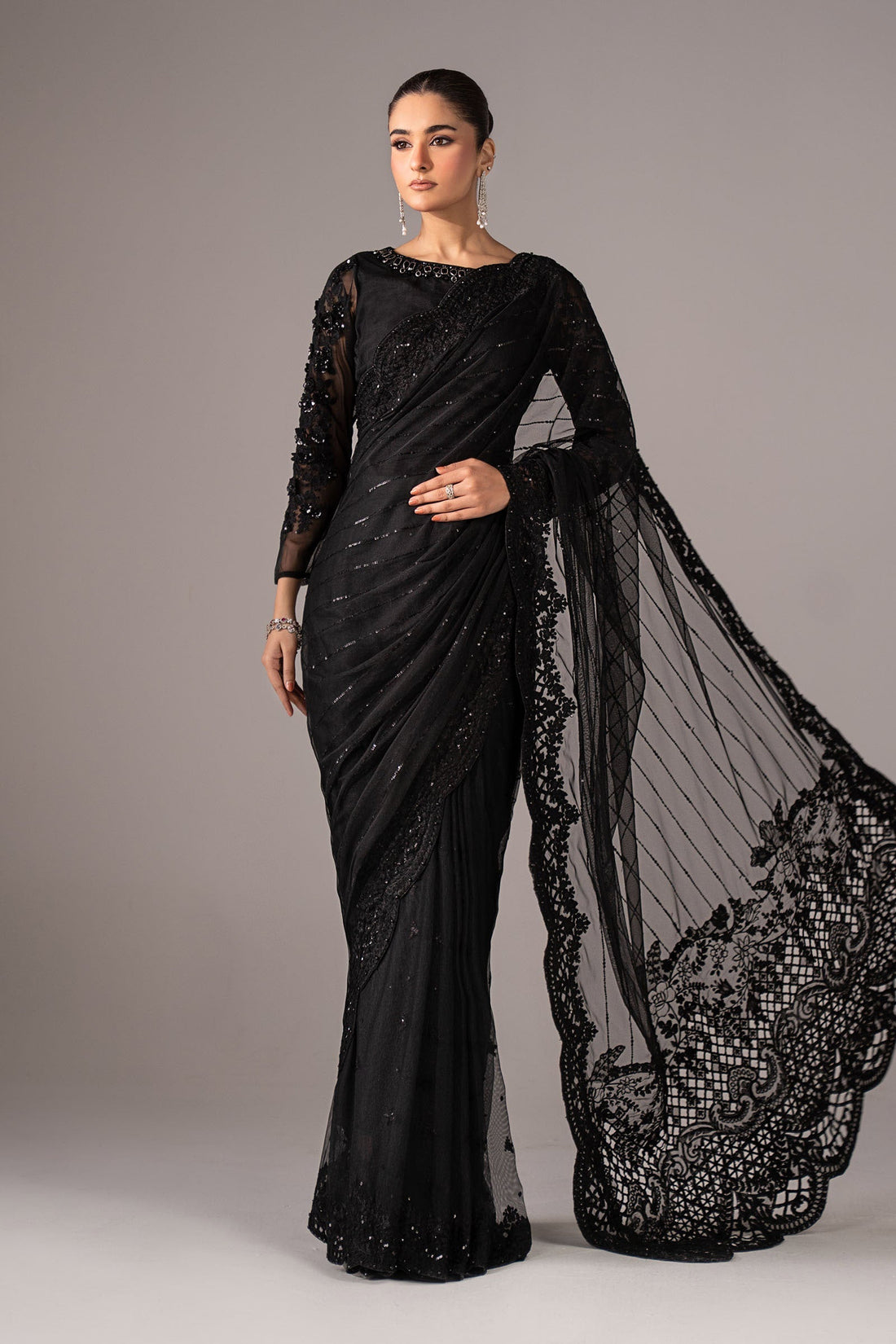 Maria B | Eid Collection 26 | Embroidered Net Saree - House Of Hania