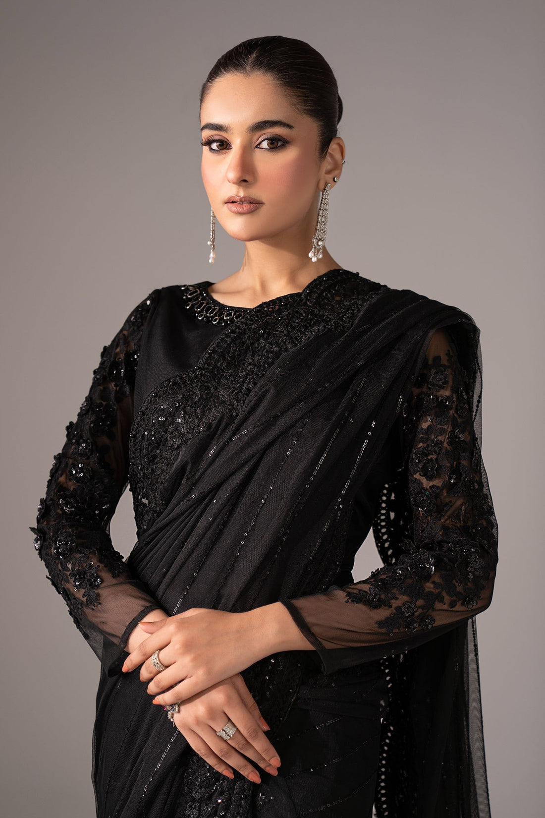 Maria B | Eid Collection 26 | Embroidered Net Saree - House Of Hania