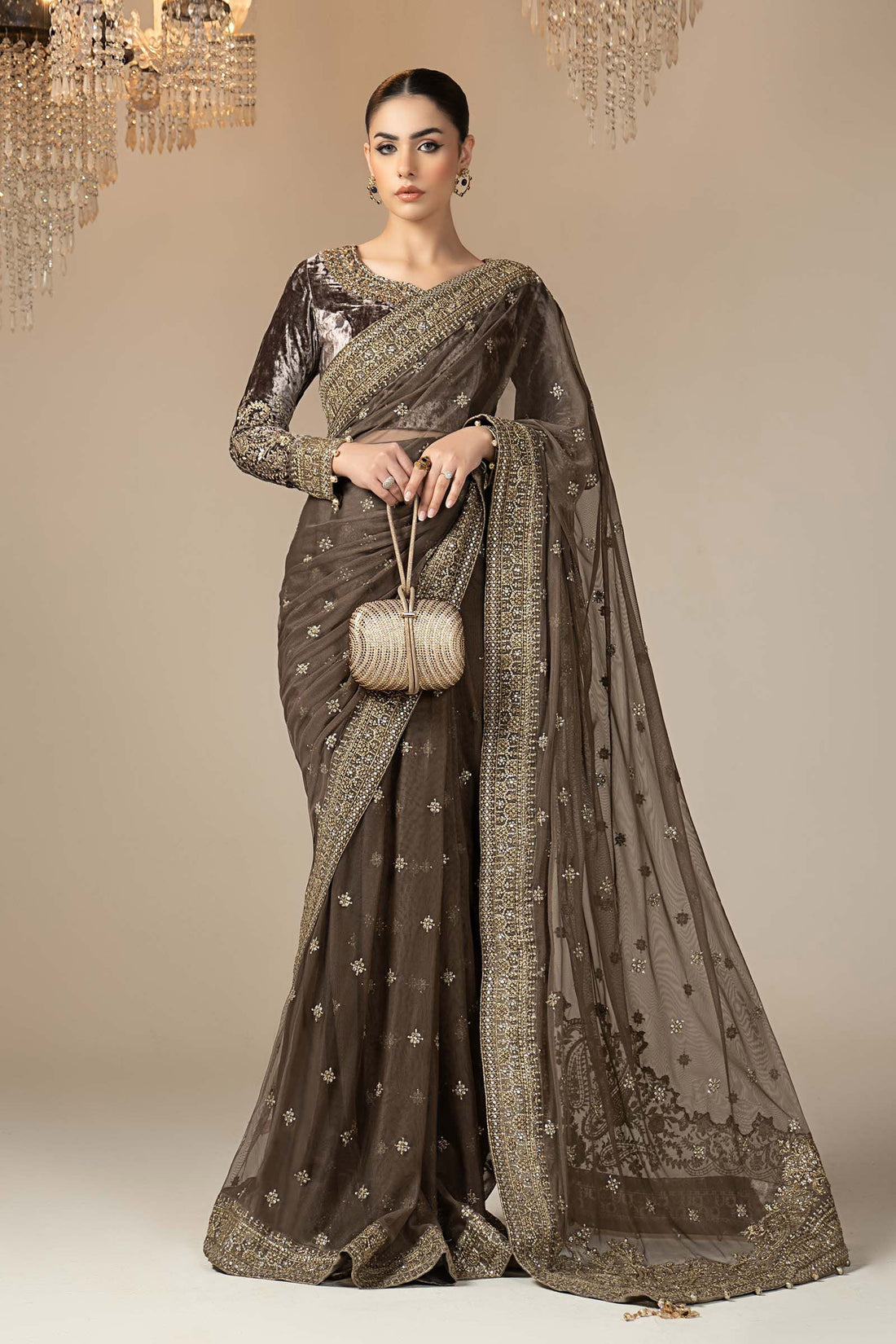 Maria B | Eid Collection 26 | Embroidered Net Saree - House Of Hania