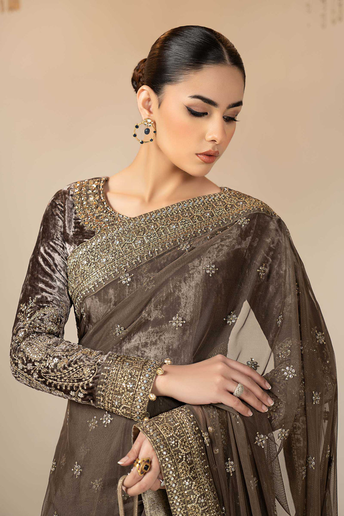 Maria B | Eid Collection 26 | Embroidered Net Saree - House Of Hania