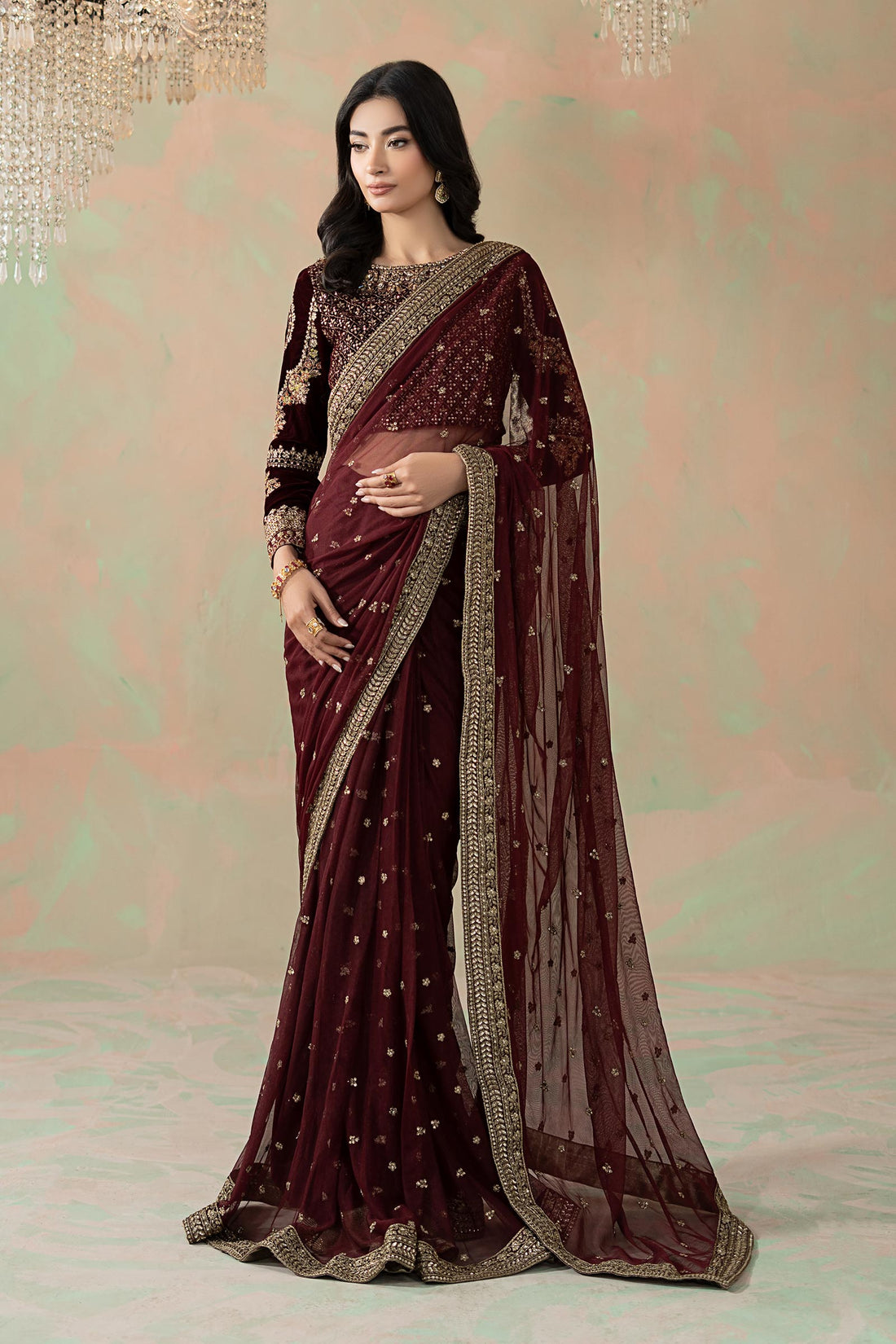Maria B | Eid Collection 26 | Embroidered Net Saree - House Of Hania