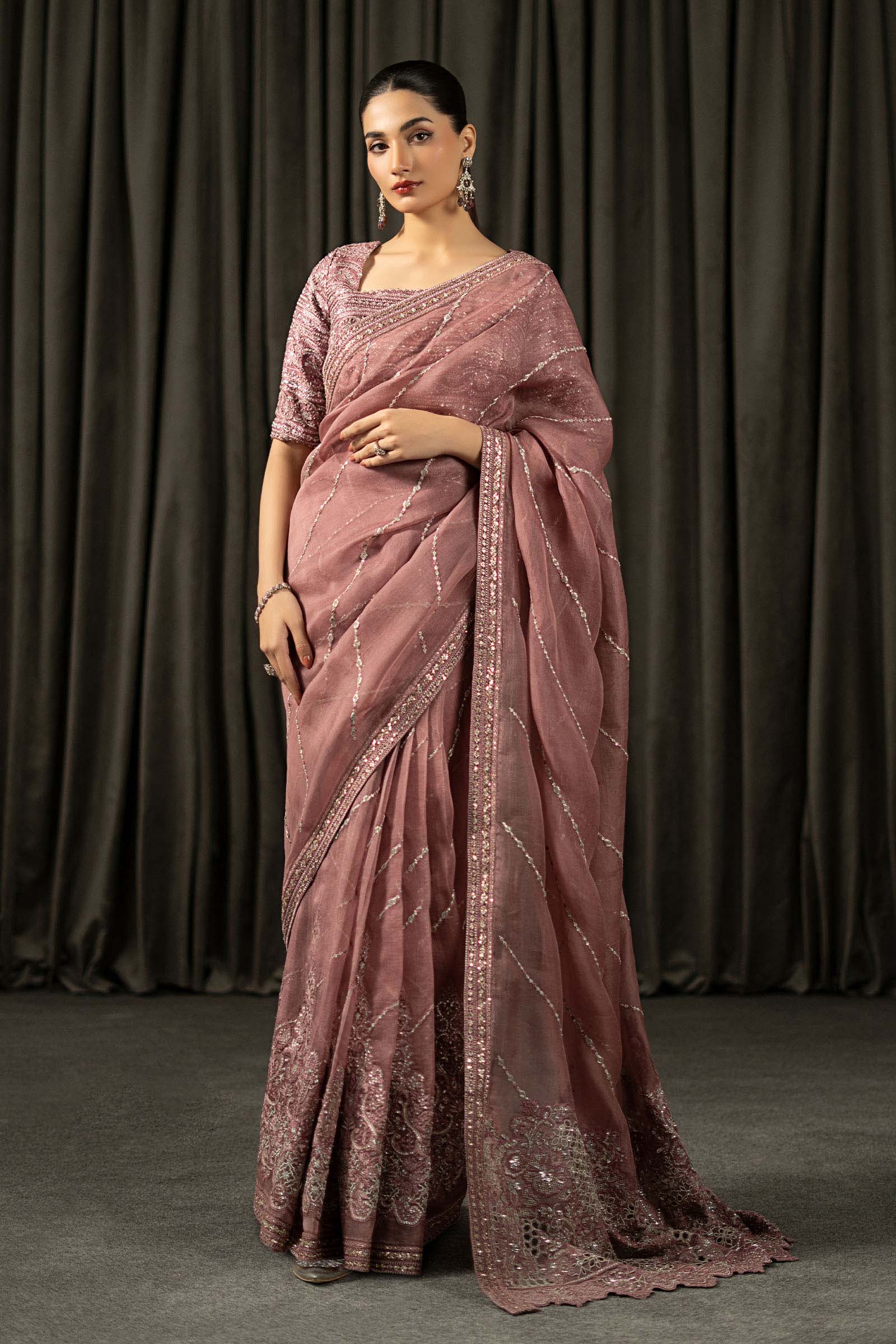 Maria B | Eid Collection 26 | Embroidered Organza Saree - House Of Hania