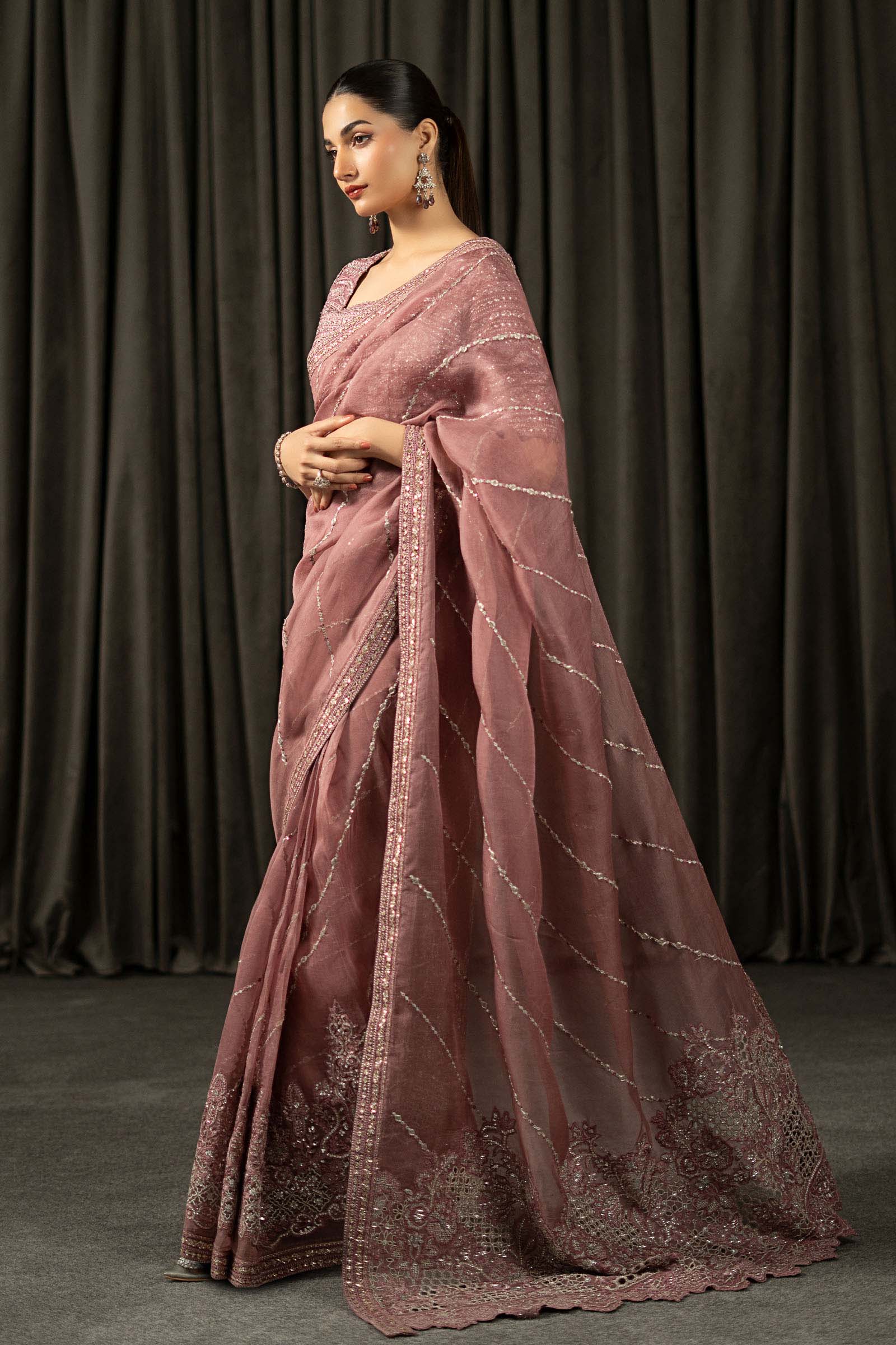 Maria B | Eid Collection 26 | Embroidered Organza Saree - House Of Hania