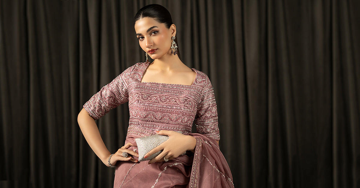 Maria B | Eid Collection 26 | Embroidered Organza Saree - House Of Hania