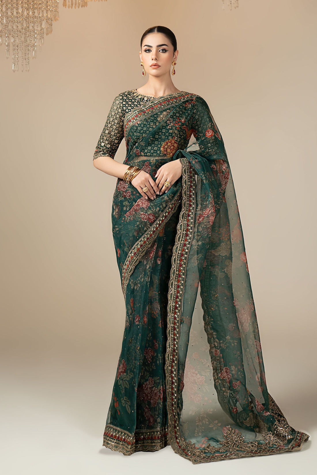 Maria B | Eid Collection 26 | Embroidered Organza Saree - House Of Hania