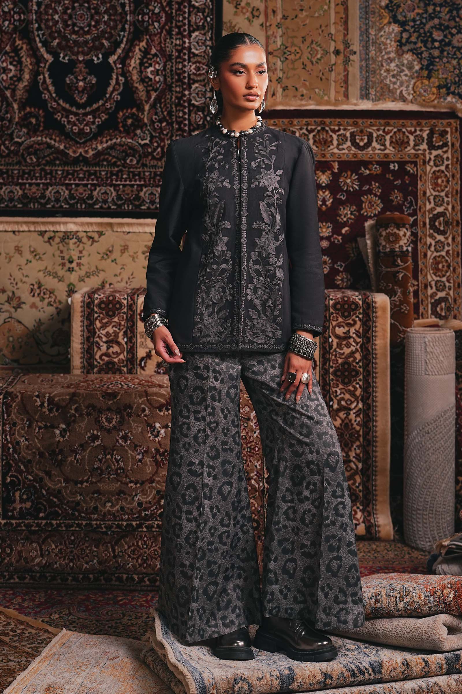 Maria B | Eid Collection 26 | Embroidered Pk Raw Silk Jacket Set - House Of Hania