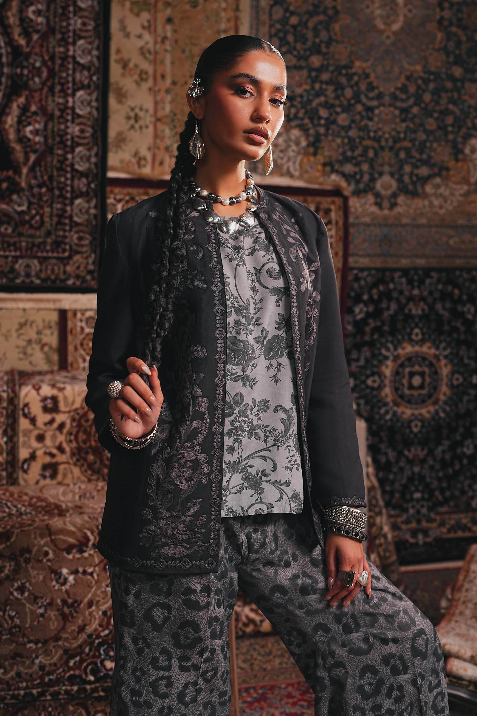 Maria B | Eid Collection 26 | Embroidered Pk Raw Silk Jacket Set - House Of Hania