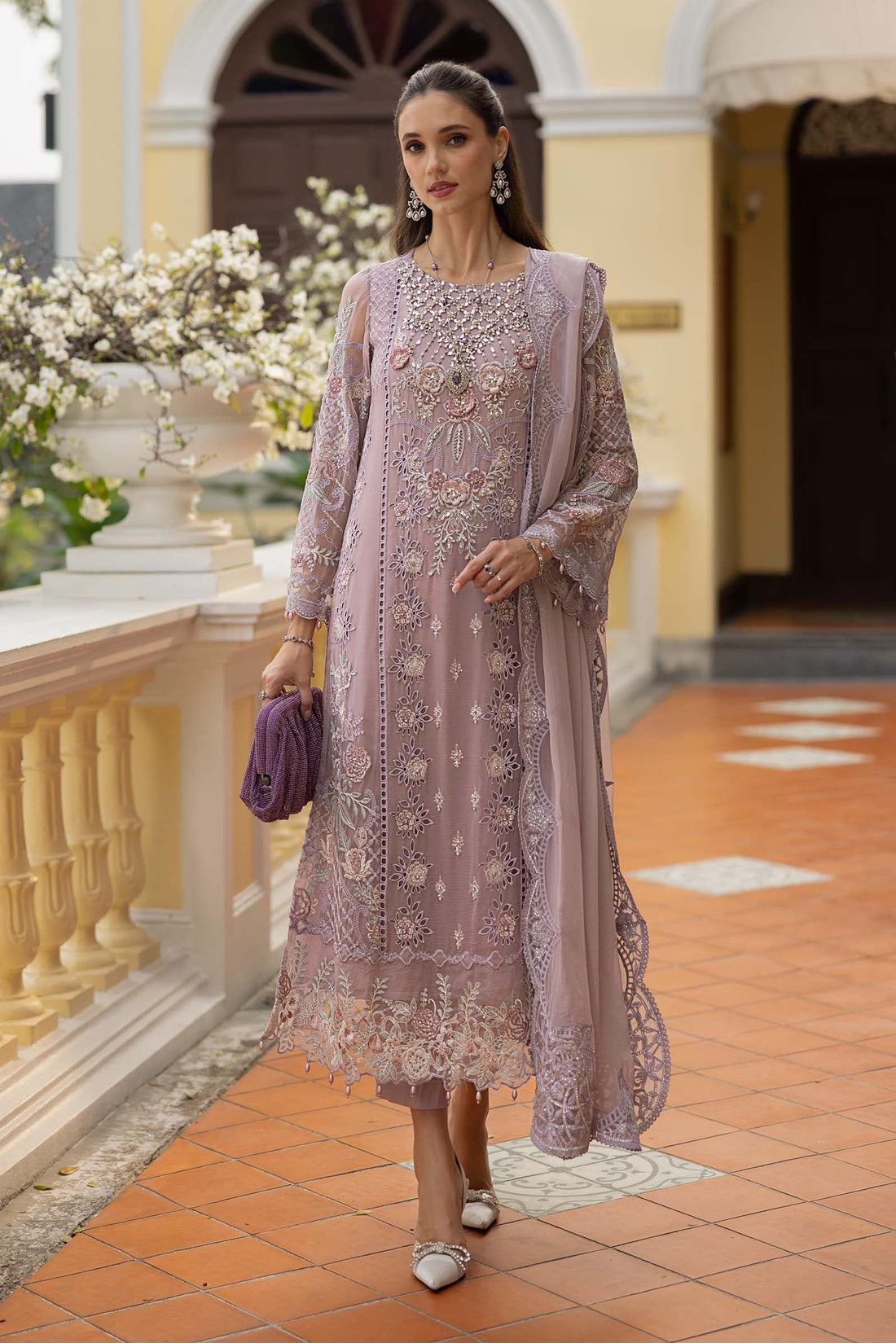 Maria B | Eid Collection Formals 26 | 3 Piece Embroidered Chiffon Suit - House Of Hania