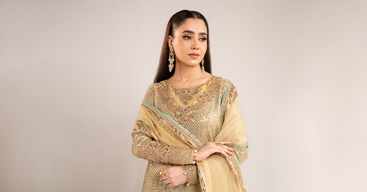 Maria B | Eid Collection Formals 26 | 3 Piece Embroidered Chiffon Suit - House Of Hania