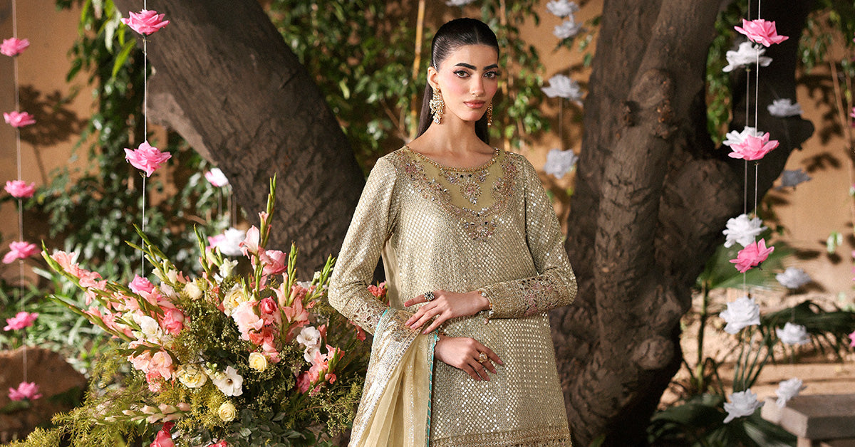 Maria B | Eid Collection Formals 26 | 3 Piece Embroidered Chiffon Suit - House Of Hania