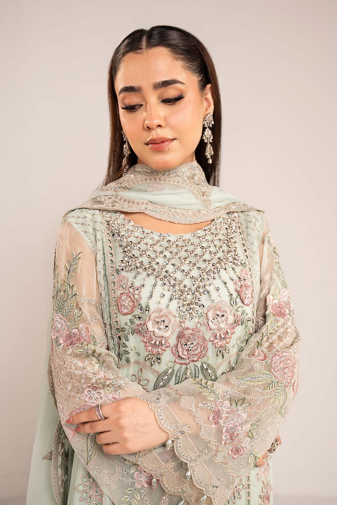 Maria B | Eid Collection Formals 26 | 3 Piece Embroidered Chiffon Suit - House Of Hania