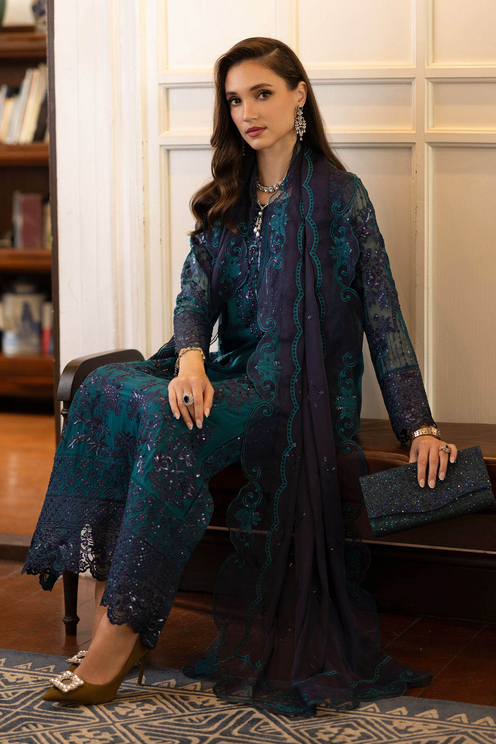 Maria B | Eid Collection Formals 26 | 3 Piece Embroidered Chiffon Suit - House Of Hania