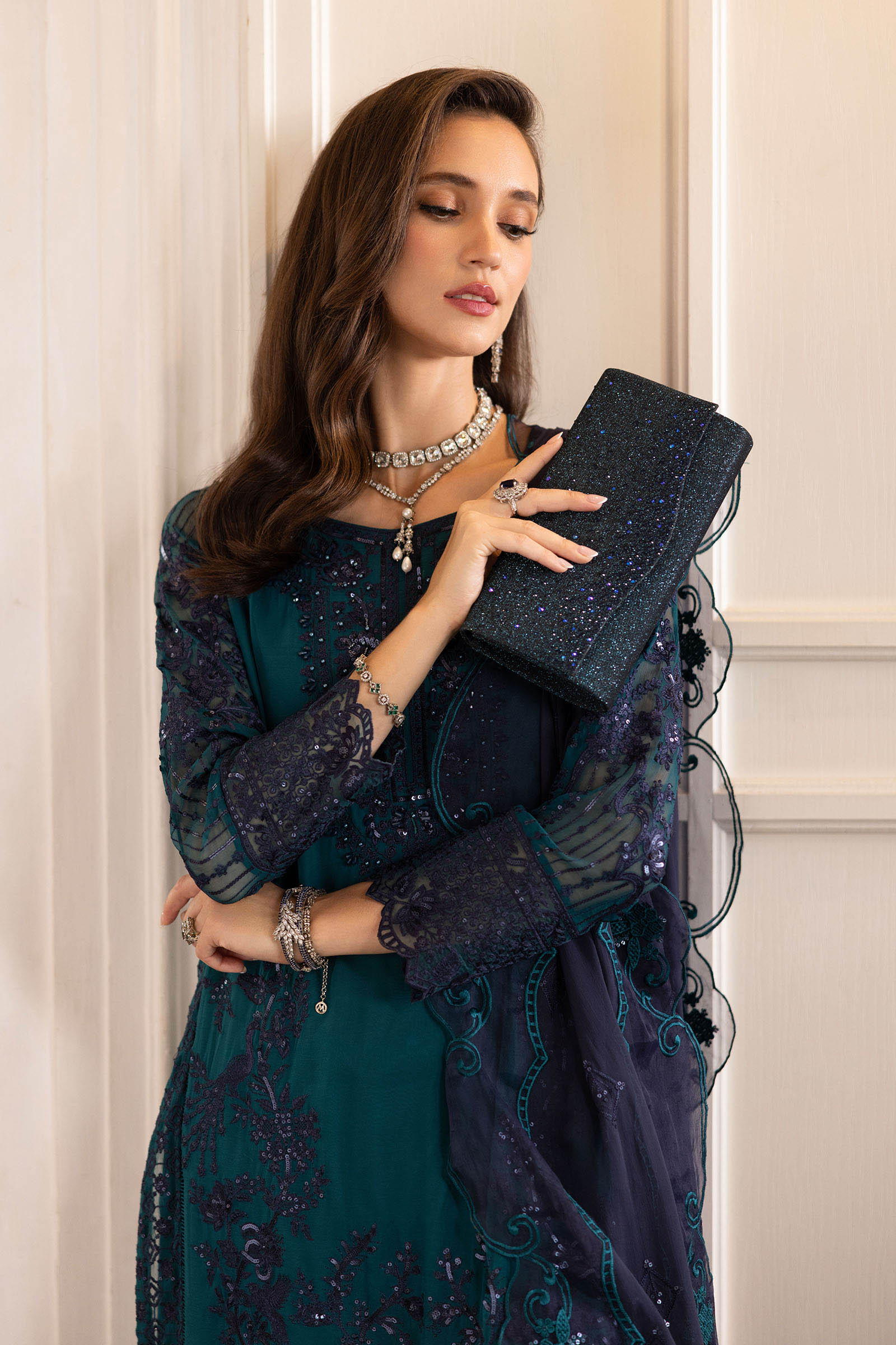 Maria B | Eid Collection Formals 26 | 3 Piece Embroidered Chiffon Suit - House Of Hania
