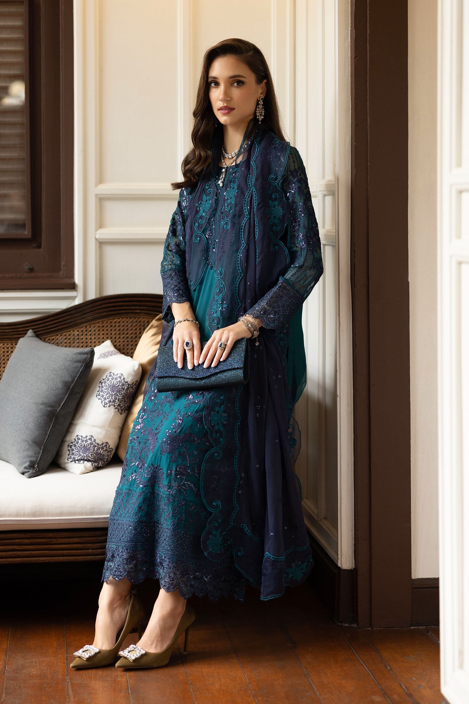 Maria B | Eid Collection Formals 26 | 3 Piece Embroidered Chiffon Suit - House Of Hania