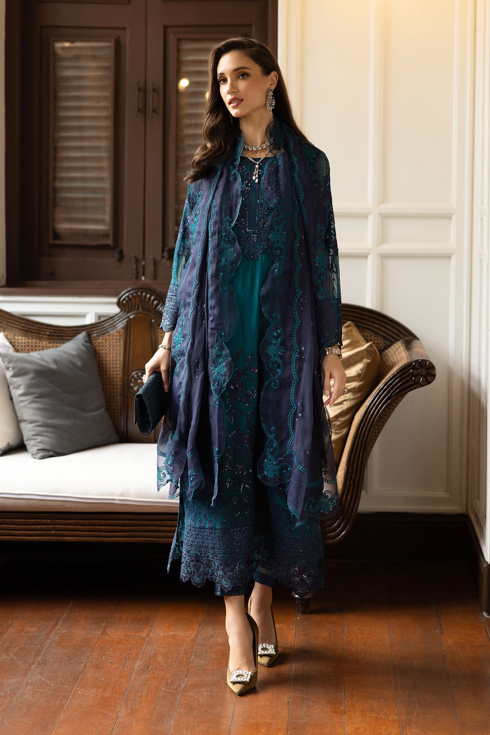 Maria B | Eid Collection Formals 26 | 3 Piece Embroidered Chiffon Suit - House Of Hania