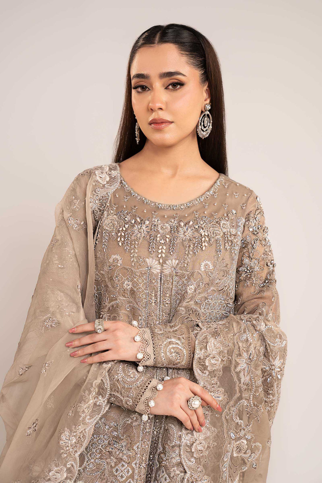Maria B | Eid Collection Formals 26 | 3 Piece Embroidered Net Suit - House Of Hania