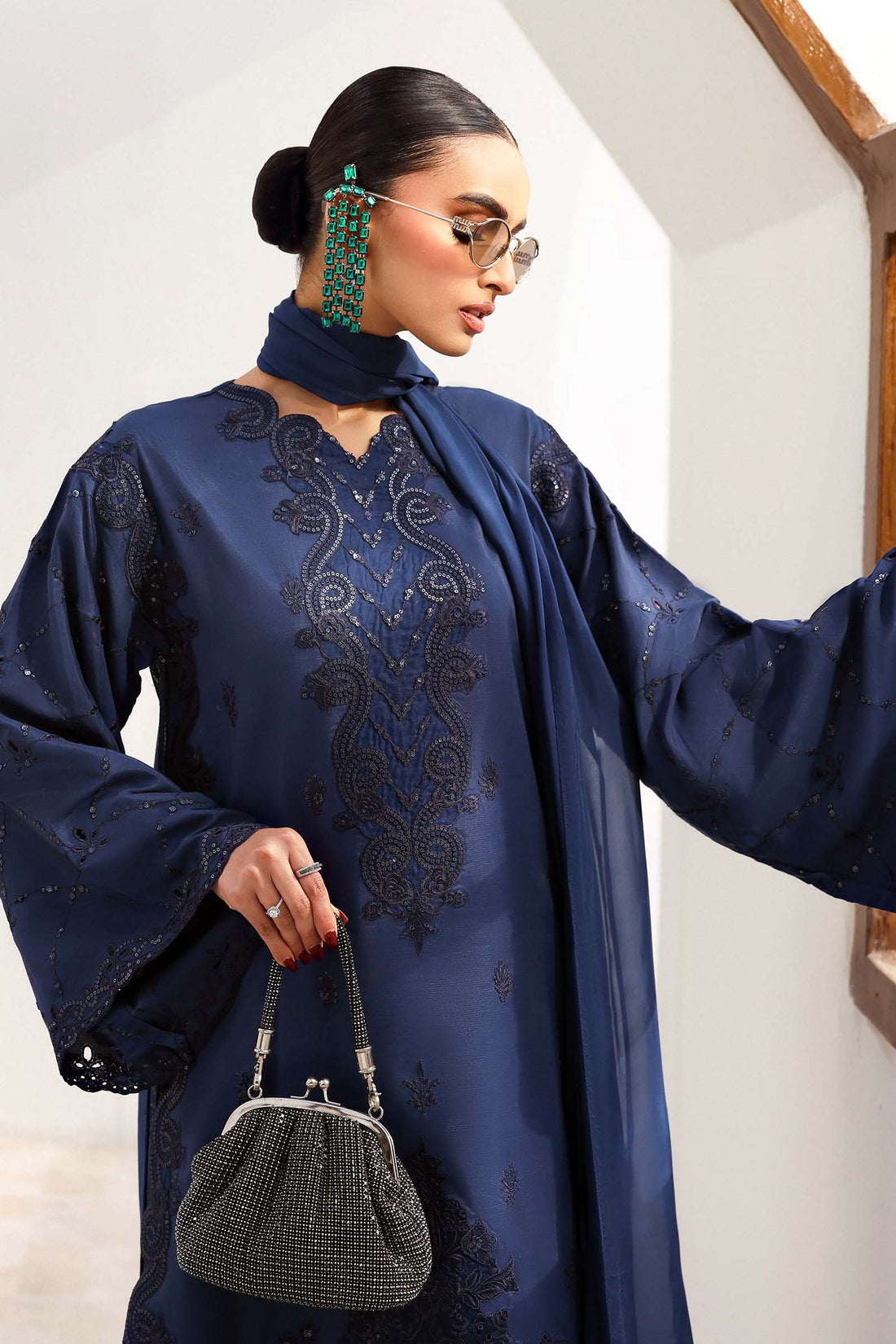 Maria B | Eid Collection Formals 26 | 3 Piece Embroidered Raw Silk Suit - House Of Hania