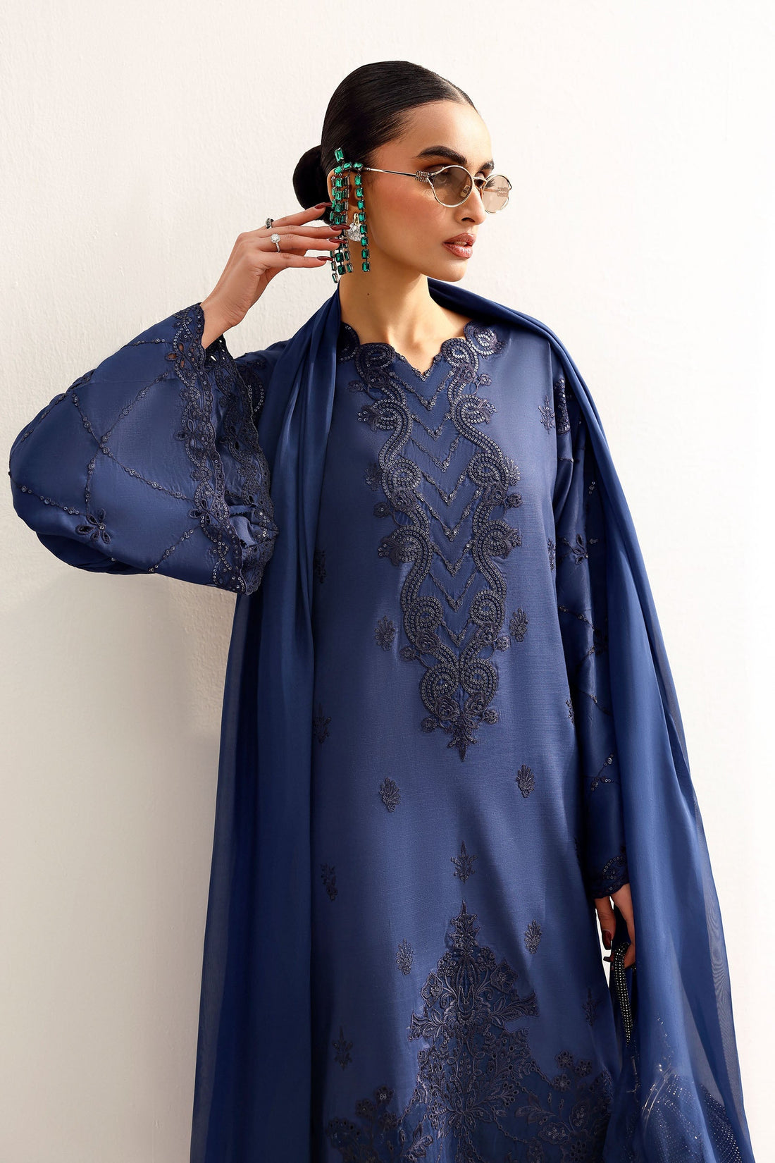 Maria B | Eid Collection Formals 26 | 3 Piece Embroidered Raw Silk Suit - House Of Hania