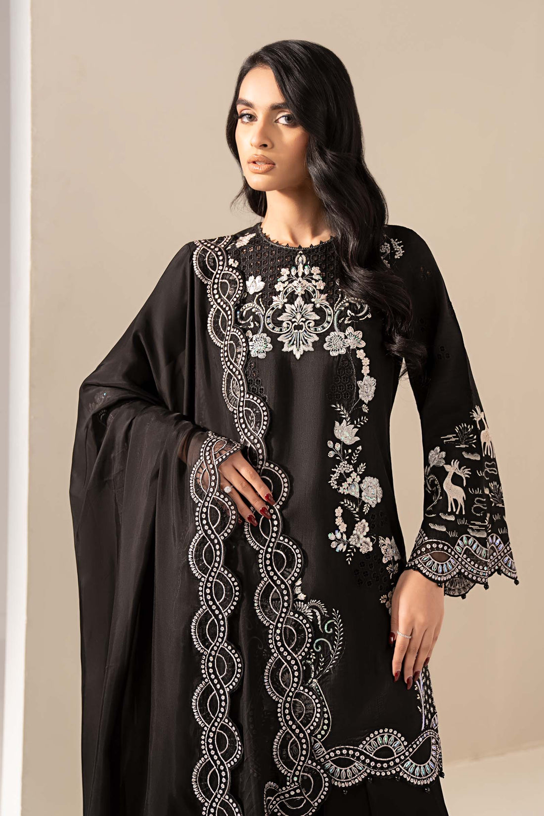 Maria B | Eid Collection Formals 26 | 3 Piece Embroidered Raw Silk Suit - House Of Hania