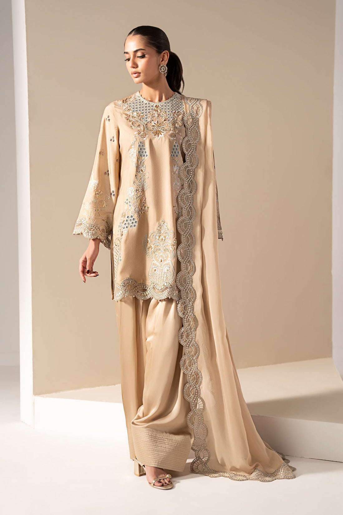 Maria B | Eid Collection Formals 26 | 3 Piece Embroidered Raw Silk Suit - House Of Hania