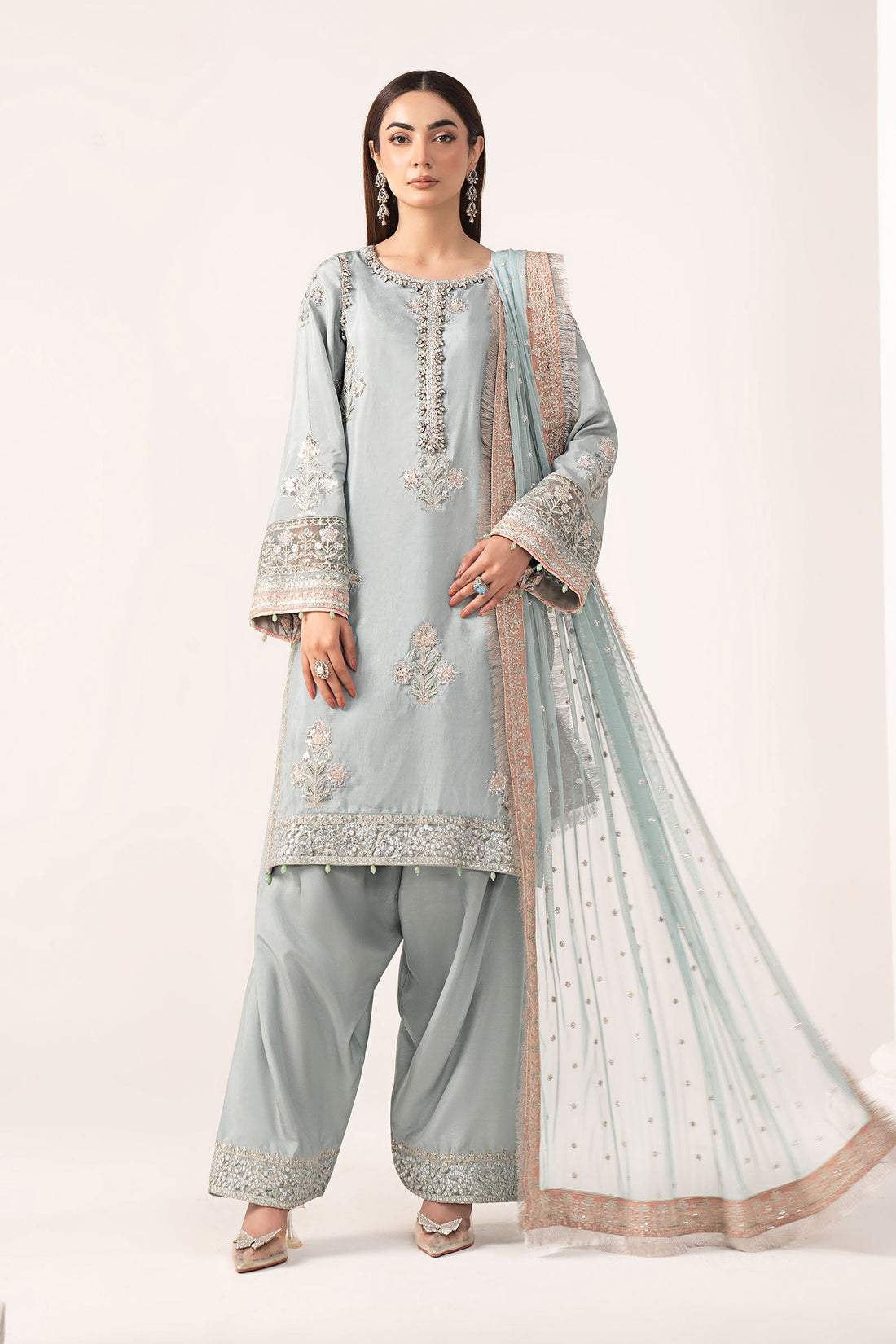 Maria B | Eid Collection Formals 26 | 3 Piece Embroidered Raw Silk Suit - House Of Hania