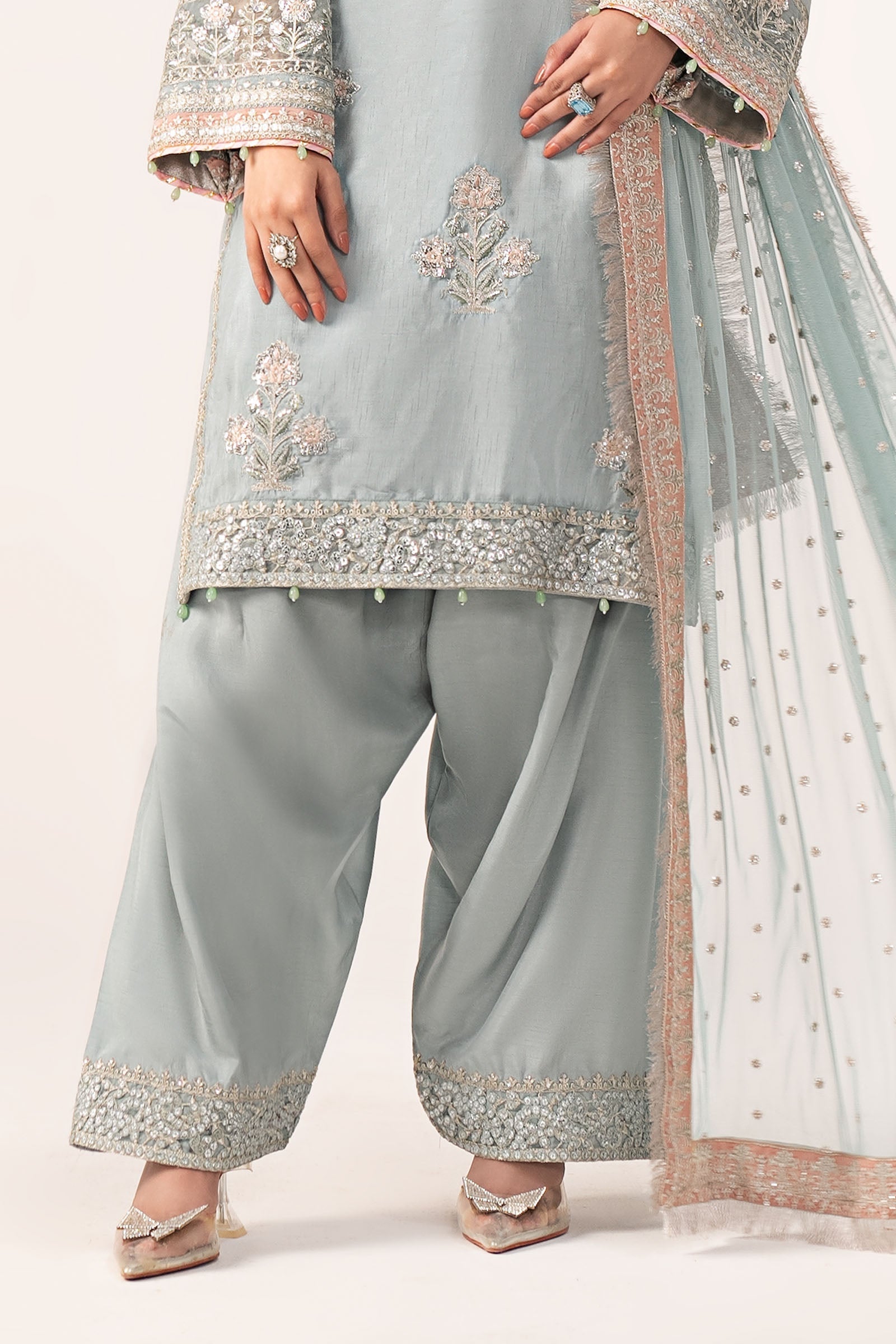 Maria B | Eid Collection Formals 26 | 3 Piece Embroidered Raw Silk Suit - House Of Hania