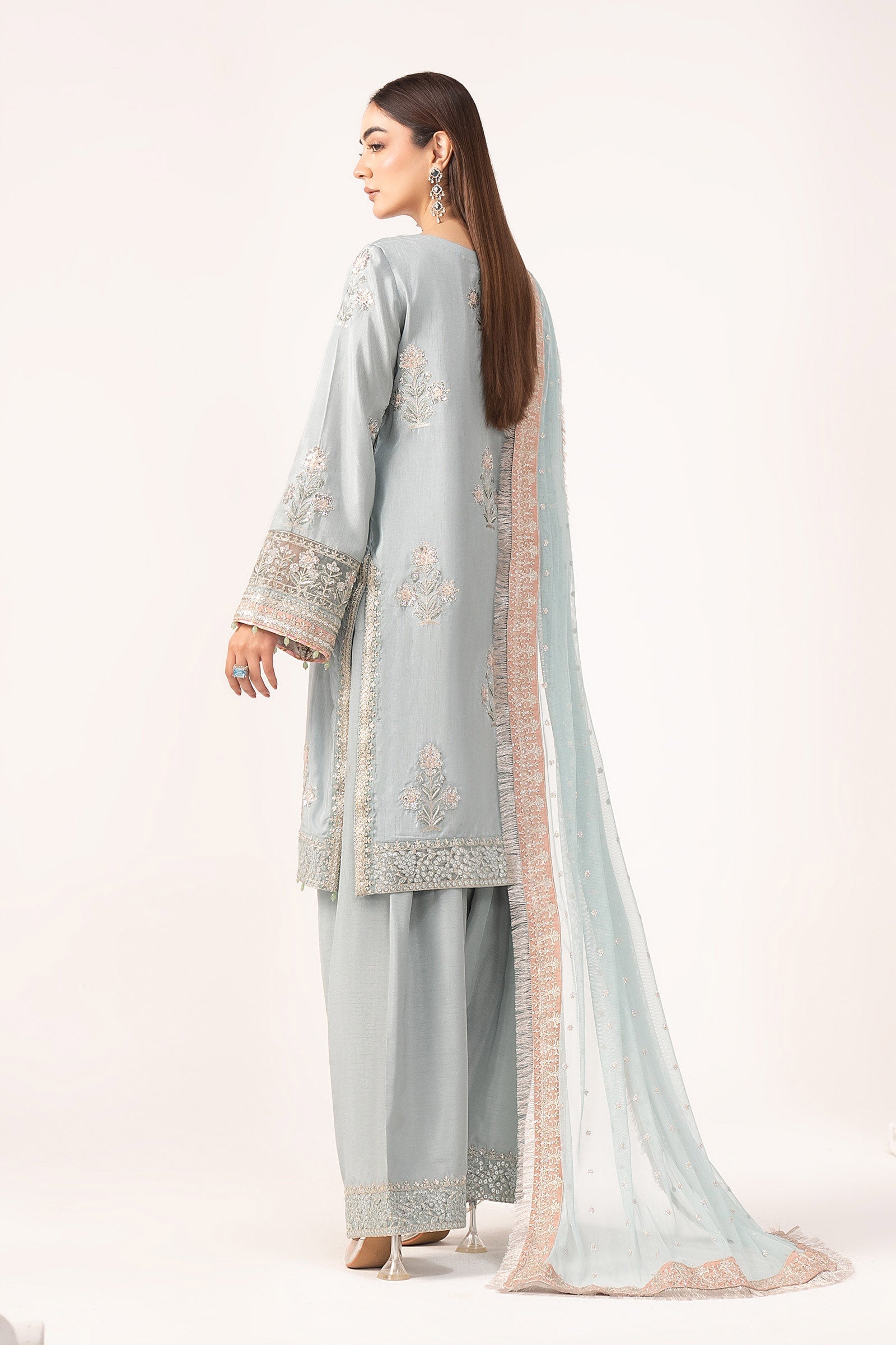 Maria B | Eid Collection Formals 26 | 3 Piece Embroidered Raw Silk Suit - House Of Hania