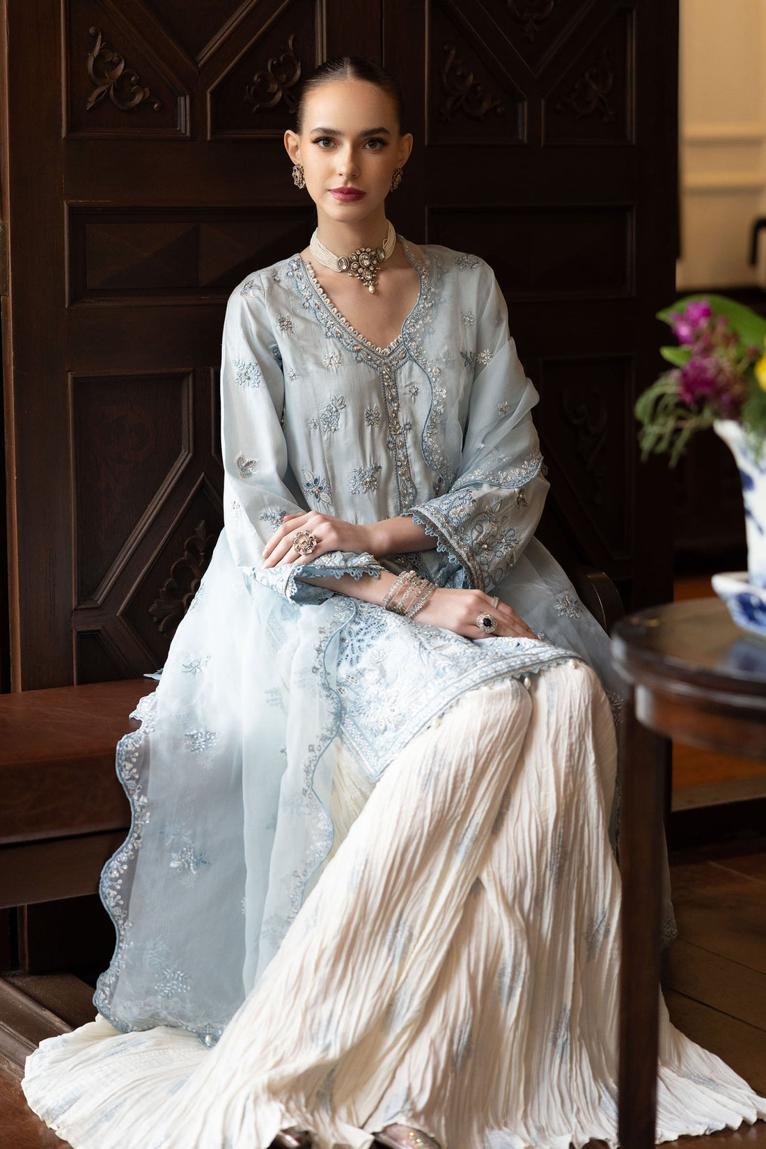 Maria B | Eid Collection Formals 26 | 3 Piece Embroidered Raw Silk Suit - House Of Hania