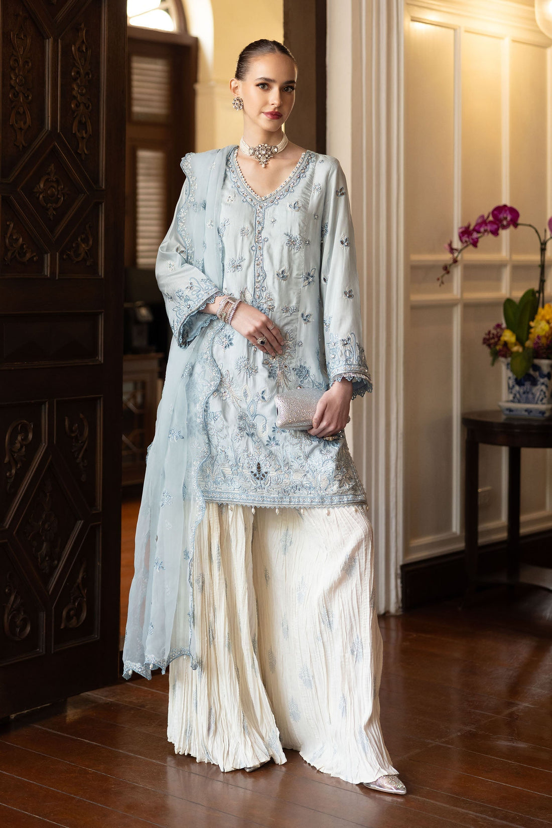 Maria B | Eid Collection Formals 26 | 3 Piece Embroidered Raw Silk Suit - House Of Hania