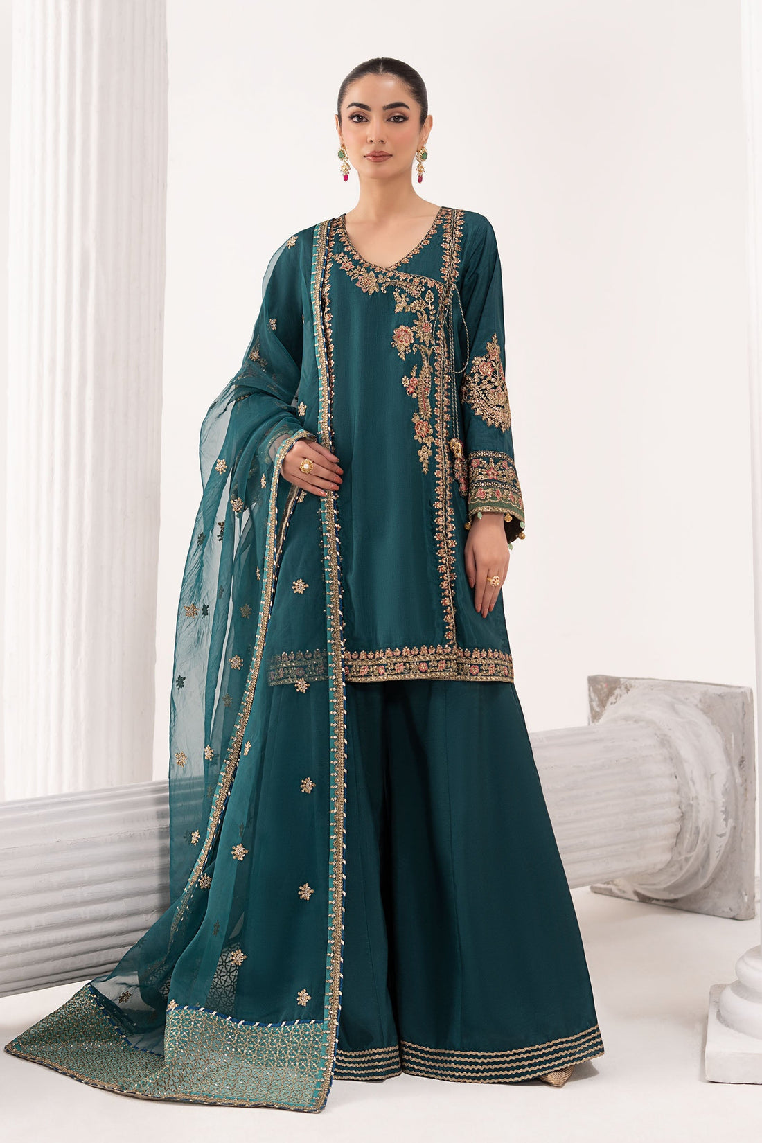 Maria B | Eid Collection Formals 26 | 3 Piece Embroidered Raw Silk Suit - House Of Hania