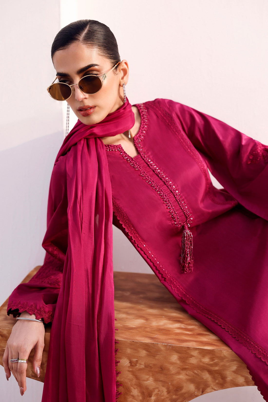 Maria B | Eid Collection Formals 26 | 3 Piece Embroidered Tassel Silk Suit - House Of Hania