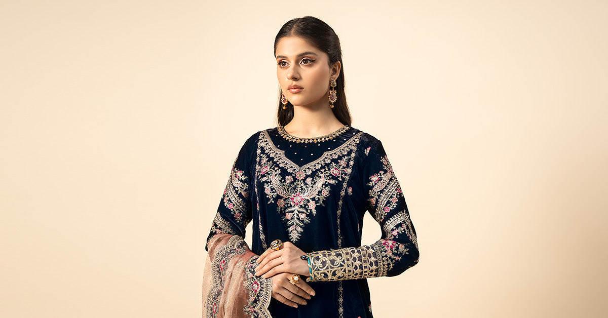 Maria B | Formal Wears | Velvet Suit | SF-W24-80 - House Of Hania
