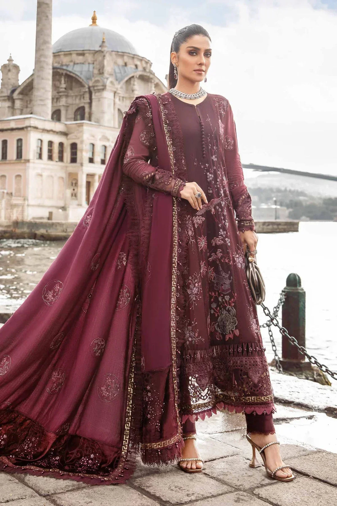 Maria B | Linen 23 | Aubergine DL-1103 - House Of Hania