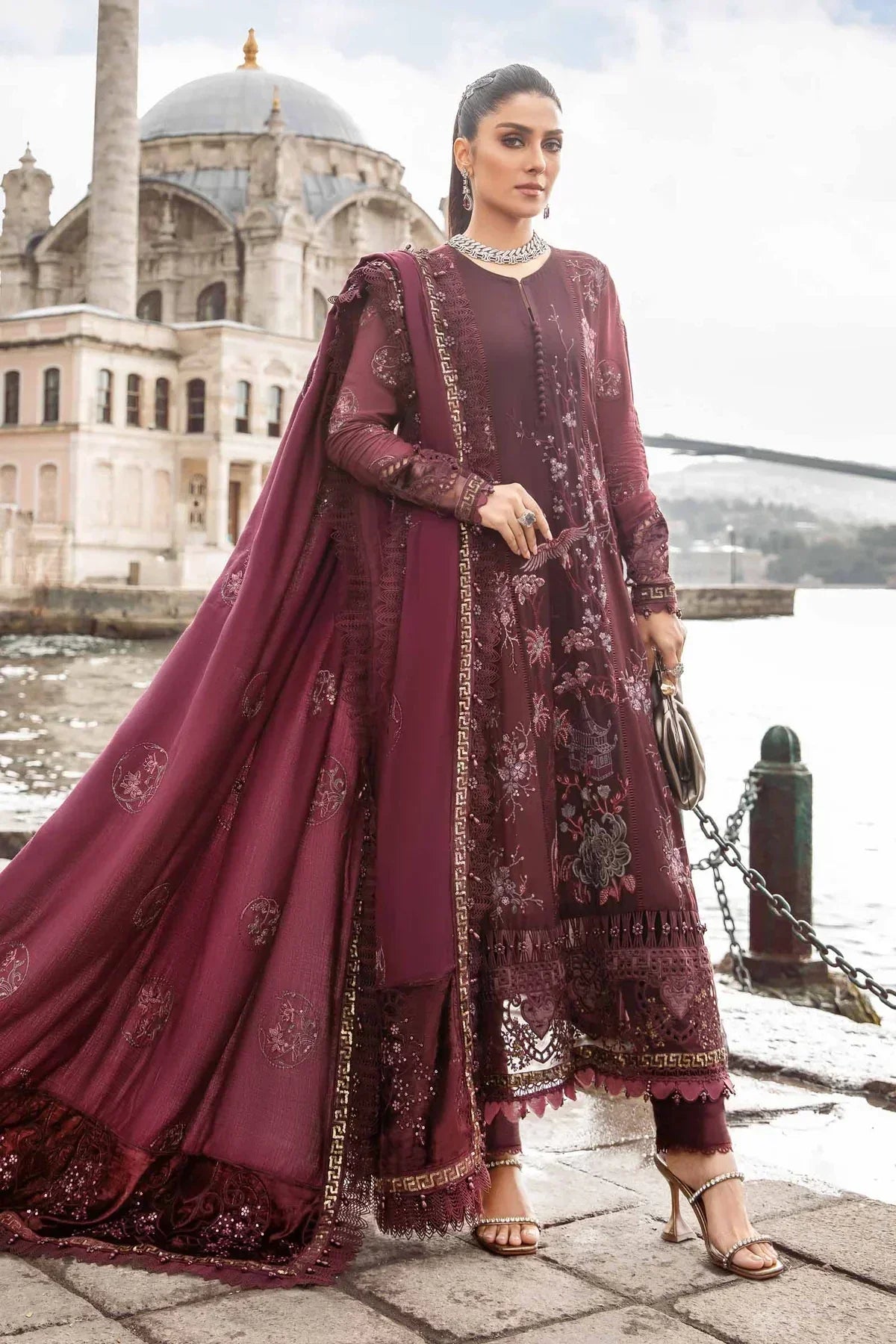 Maria B | Linen 23 | Aubergine DL-1103 - House Of Hania