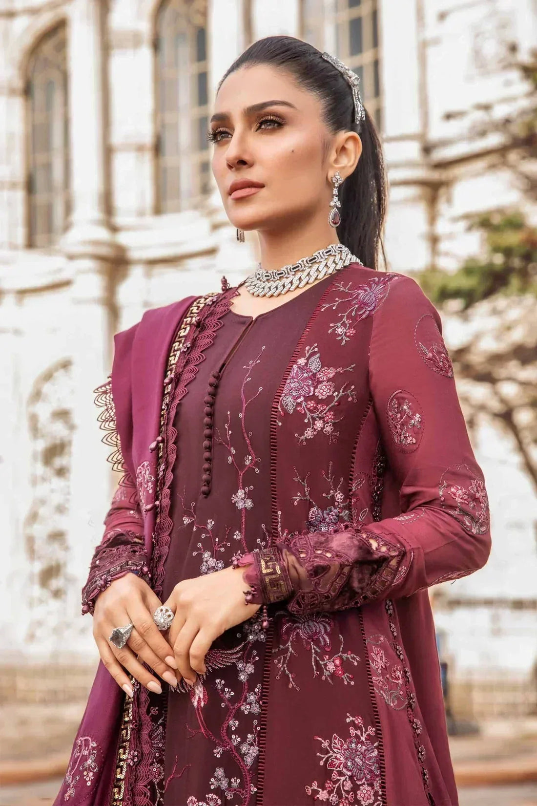 Maria B | Linen 23 | Aubergine DL-1103 - House Of Hania